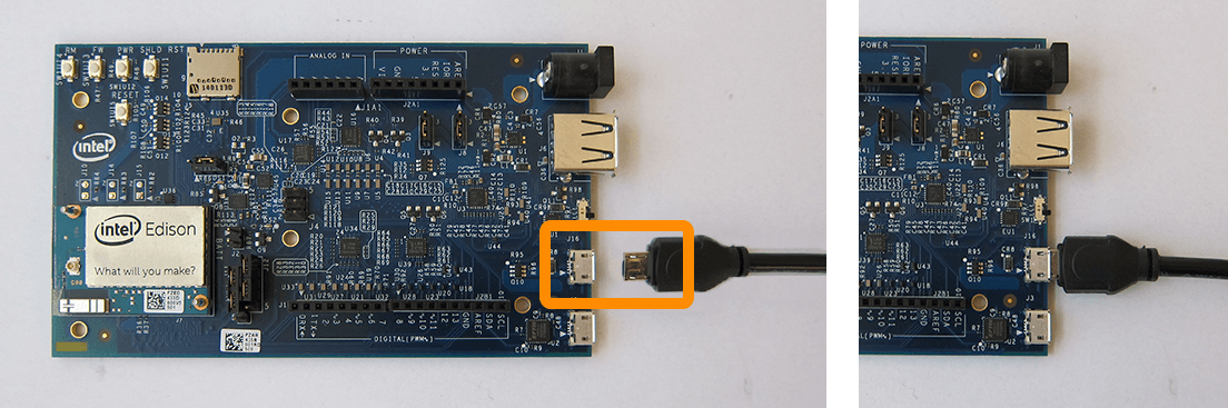 Micro-USB cable being plugged into the top micro-USB connector