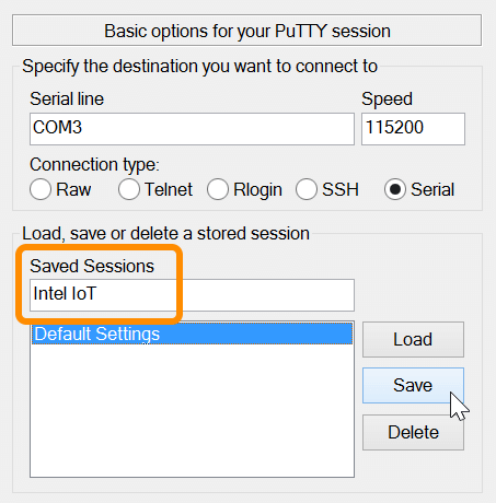 Saved sessions section of PuTTY