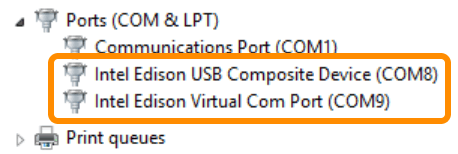 Two "Intel Edison" entries in Device Manager