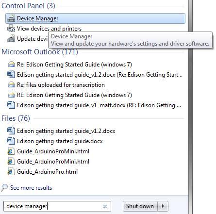 Device Manager in the Windows 7 Start Menu