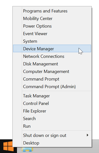 Device Manager in the Windows 8 Start Menu
