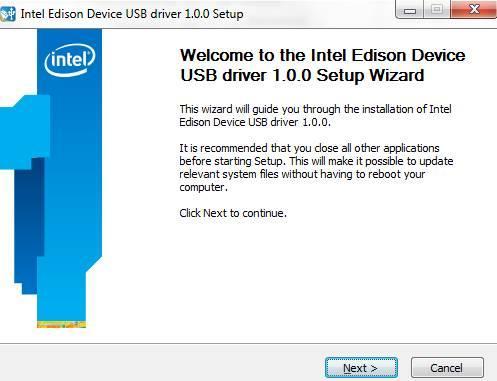 Intel® Edison USB drivers installer wizard