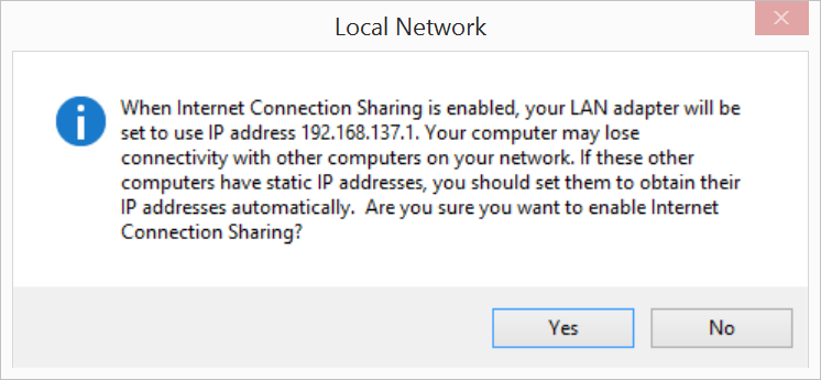 Internet Connection Sharing warning message
