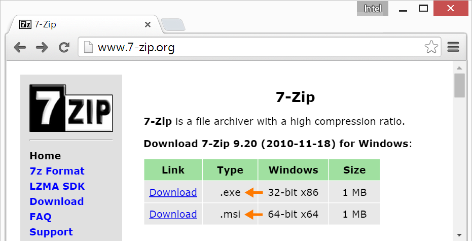 7-zip.org download page