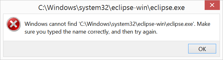 Cannot find Eclipse message on Windows