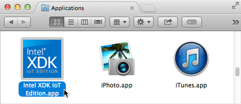 The Intel® XDK IoT Edition application icon in Mac Finder