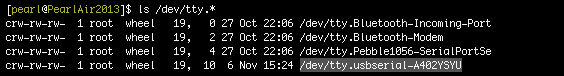 the device found was "/dev/tty.usbserial-A402YSYU"