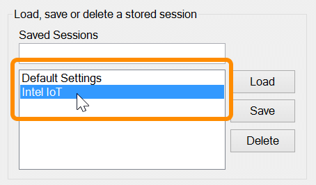 Click on saved session to connect